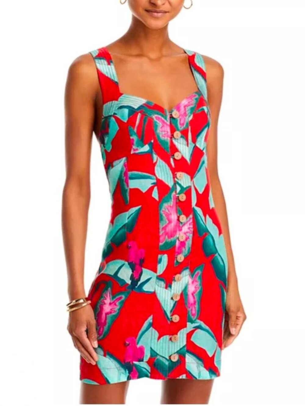 FARM Rio Summer Foliage Linen Mini Dress Size S